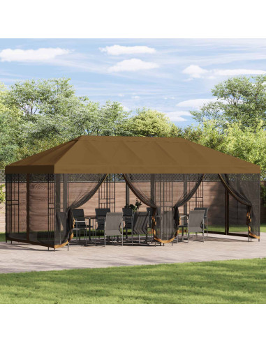 Gazebo con pareti laterali 6 x 3 m Tortora Poliestere e Acciaio