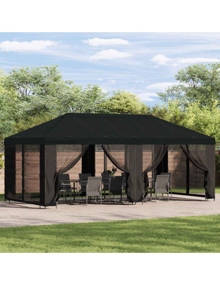 Gazebo con pareti laterali 6 x 3 m Nero Poliestere e Acciaio