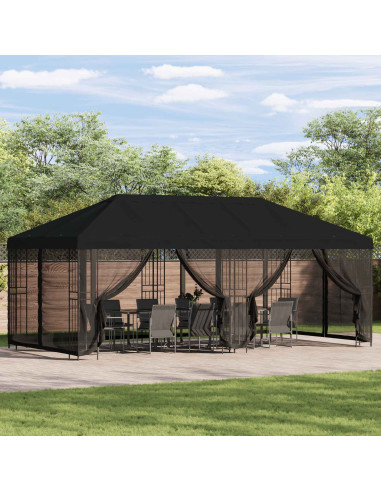 Gazebo con pareti laterali 6 x 3 m Nero Poliestere e Acciaio