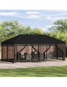 Gazebo con pareti laterali 6 x 3 m Nero Poliestere e Acciaio