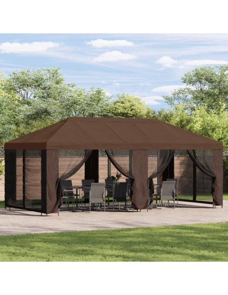 Gazebo con pareti laterali 6 x 3 m Marrone Poliestere e Acciaio