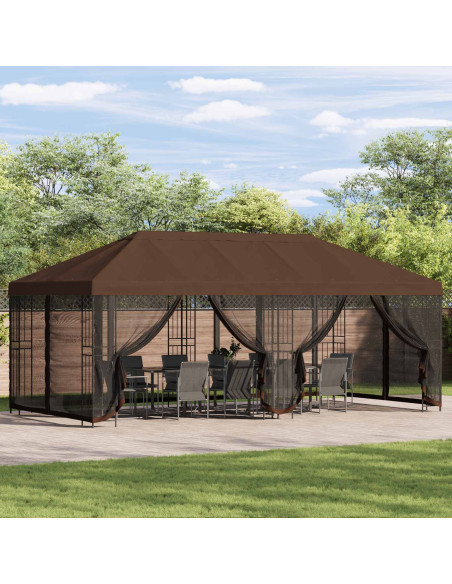 Gazebo con pareti laterali 6 x 3 m Marrone Poliestere e Acciaio