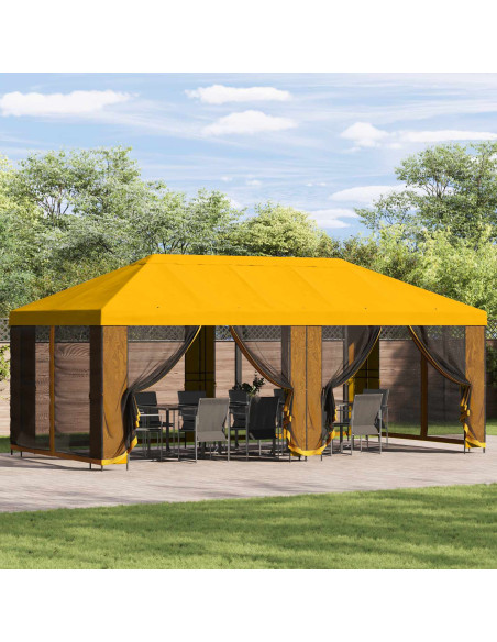 Gazebo con pareti laterali 6 x 3 m Giallo Poliestere e Acciaio