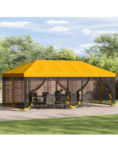 Gazebo con pareti laterali 6 x 3 m Giallo Poliestere e Acciaio