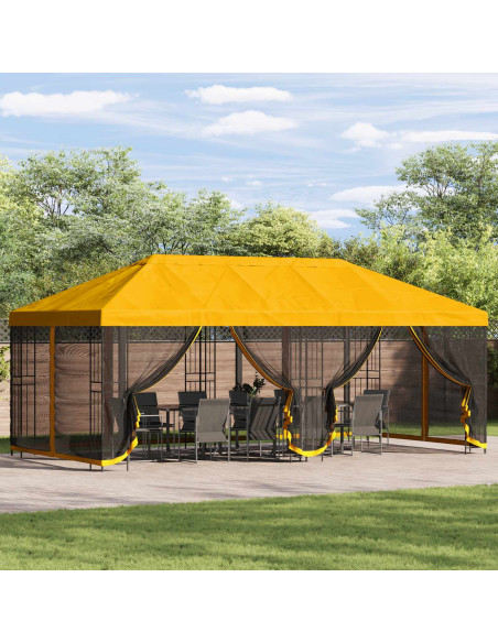 Gazebo con pareti laterali 6 x 3 m Giallo Poliestere e Acciaio
