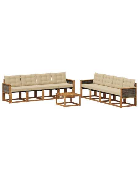 Set di divani da esterno con cuscino 9 pcs Naturale e Beige