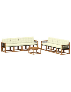 Set di divani da esterno con cuscino 9 pcs Naturale e Crema