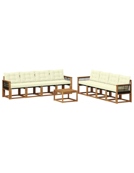 Set di divani da esterno con cuscino 9 pcs Naturale e Crema