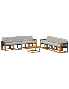 Set di divani da esterno 9 pcs Naturale e Grigio Chiaro