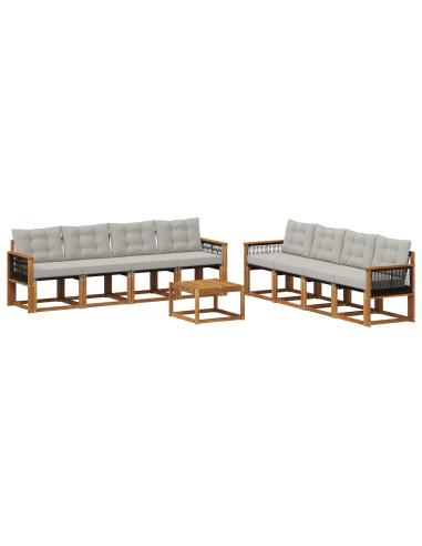 Set di divani da esterno 9 pcs Naturale e Grigio Chiaro