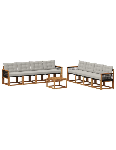 Set di divani da esterno 9 pcs Naturale e Grigio Chiaro