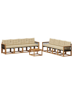 Set di divani da esterno con cuscino 9 pcs Naturale e Beige