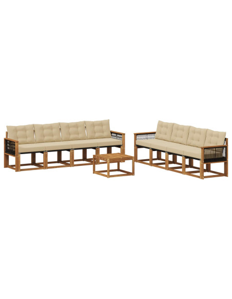 Set di divani da esterno con cuscino 9 pcs Naturale e Beige