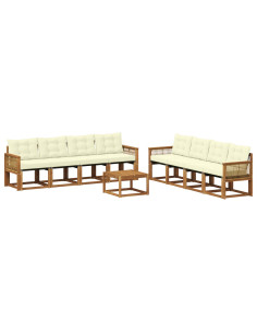 Set di divani da esterno con cuscino 9 pcs Naturale e Crema