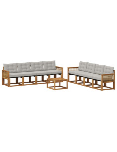 Set di divani da esterno 9 pcs Naturale e Grigio Chiaro