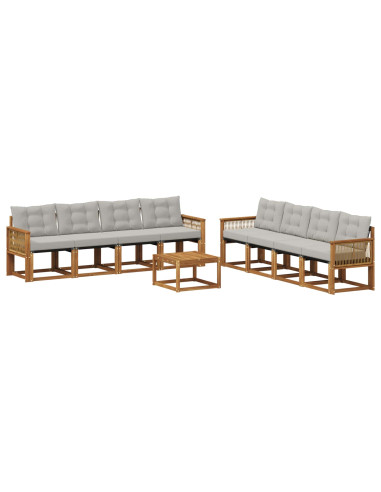Set di divani da esterno 9 pcs Naturale e Grigio Chiaro