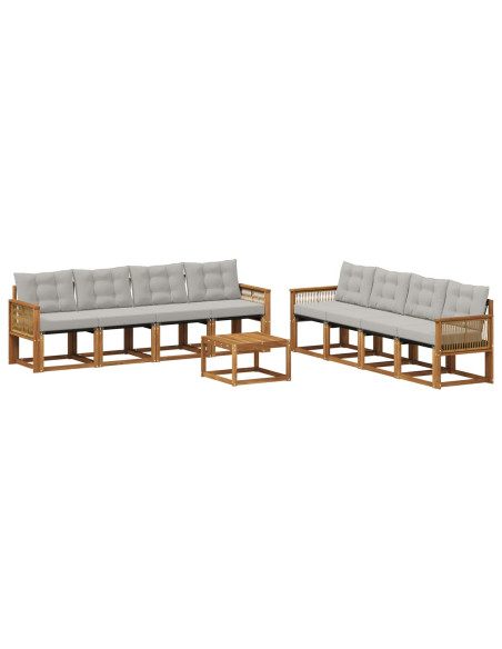 Set di divani da esterno 9 pcs Naturale e Grigio Chiaro