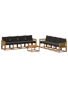 Set di divani da esterno con cuscino 9 pcs Naturale e Nero