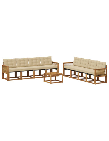 Set di divani da esterno con cuscino 9 pcs Naturale e Beige