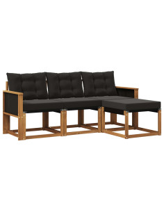 Set di divani da esterno con cuscino 4 pcs Naturale e Nero