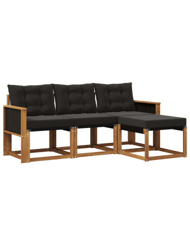 Set di divani da esterno con cuscino 4 pcs Naturale e Nero