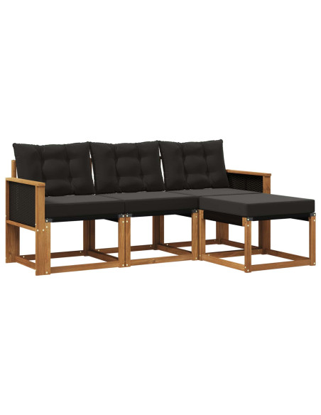 Set di divani da esterno con cuscino 4 pcs Naturale e Nero