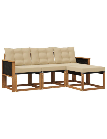Set di divani da esterno con cuscino 4 pcs Naturale e Beige