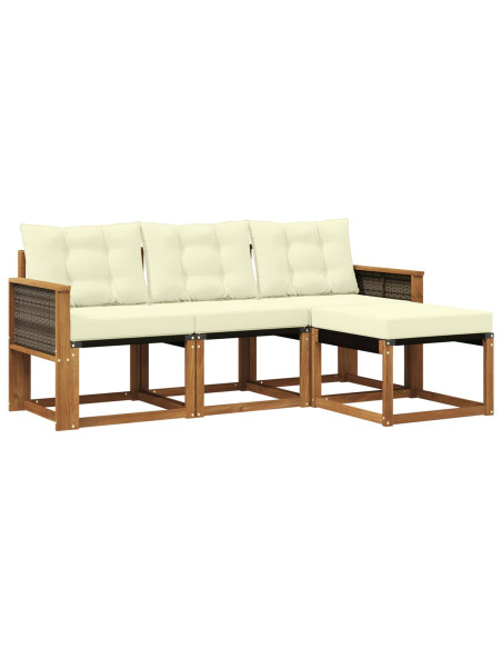 Set di divani da esterno con cuscino 4 pcs Naturale e Crema