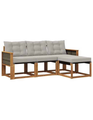 Set di divani da esterno 4 pcs Naturale e Grigio Chiaro