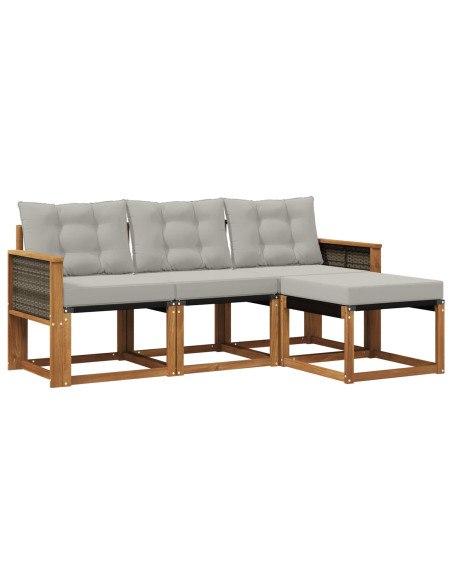 Set di divani da esterno 4 pcs Naturale e Grigio Chiaro