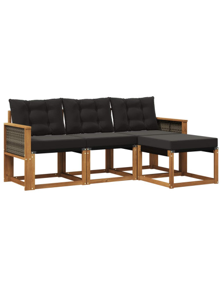 Set di divani da esterno con cuscino 4 pcs Naturale e Nero