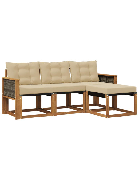 Set di divani da esterno con cuscino 4 pcs Naturale e Beige