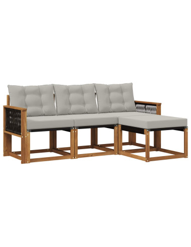 Set di divani da esterno 4 pcs Naturale e Grigio Chiaro