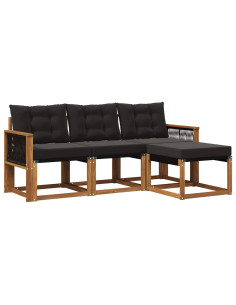 Set di divani da esterno con cuscino 4 pcs Naturale e Nero