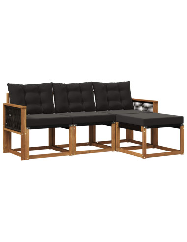 Set di divani da esterno con cuscino 4 pcs Naturale e Nero