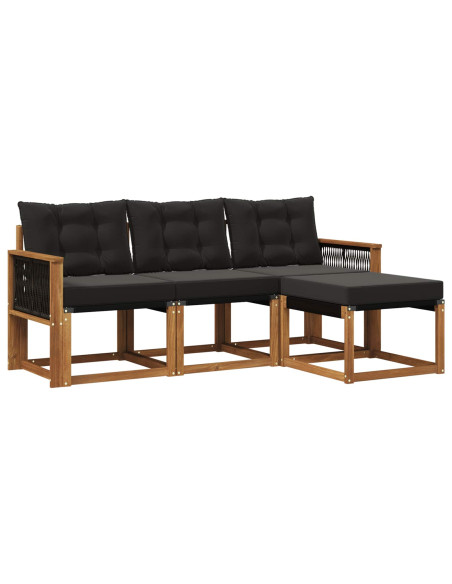 Set di divani da esterno con cuscino 4 pcs Naturale e Nero
