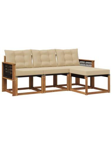 Set di divani da esterno con cuscino 4 pcs Naturale e Beige