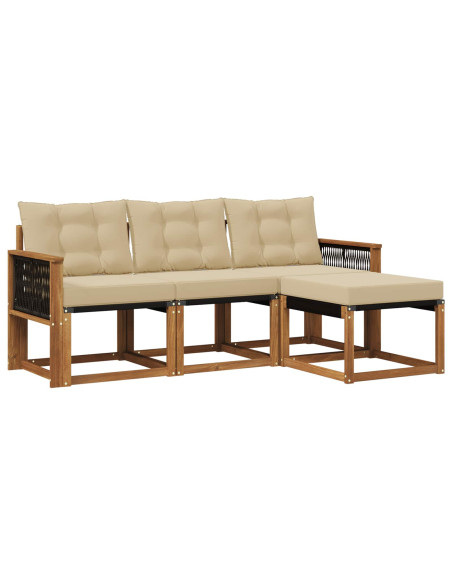 Set di divani da esterno con cuscino 4 pcs Naturale e Beige