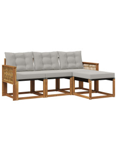 Set di divani da esterno 4 pcs Naturale e Grigio Chiaro