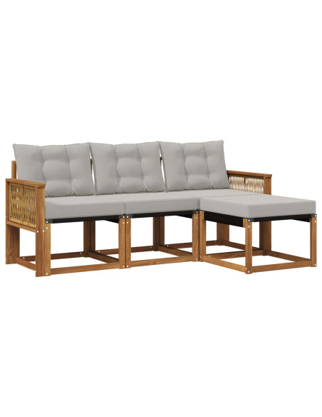 Set di divani da esterno 4 pcs Naturale e Grigio Chiaro