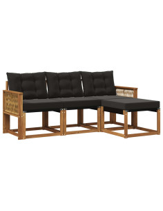 Set di divani da esterno con cuscino 4 pcs Naturale e Nero