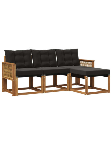 Set di divani da esterno con cuscino 4 pcs Naturale e Nero
