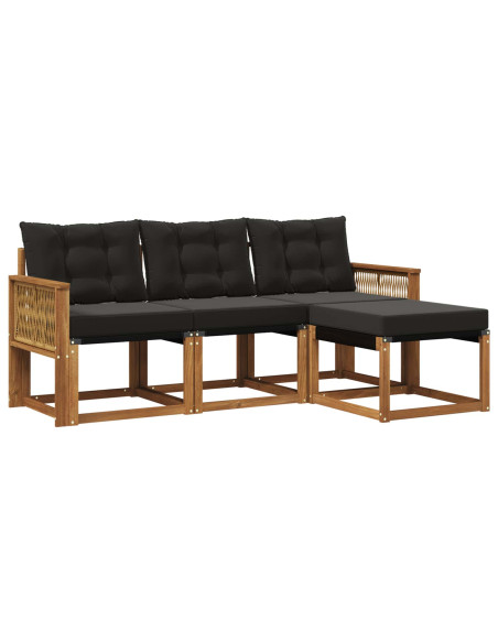 Set di divani da esterno con cuscino 4 pcs Naturale e Nero