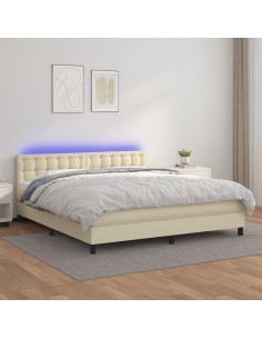 Giroletto a Molle con Materasso e LED Crema 160x200 cm