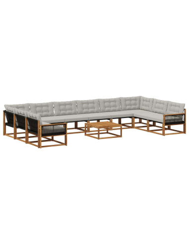 Set di divani da esterno 11 pcs Naturale e Grigio Chiaro