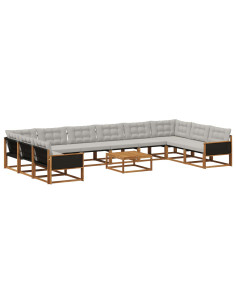 Set di divani da esterno 11 pcs Naturale e Grigio Chiaro