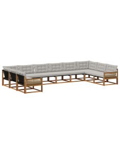 Set di divani da esterno 10 pcs Naturale e Grigio Chiaro