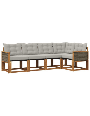 Set di divani da esterno 5 pcs Naturale e Grigio Chiaro