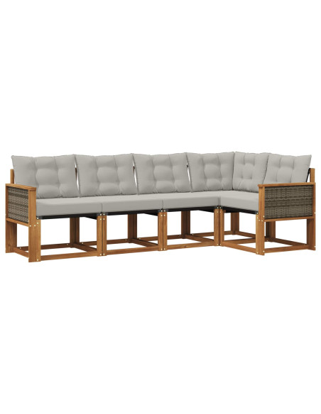 Set di divani da esterno 5 pcs Naturale e Grigio Chiaro