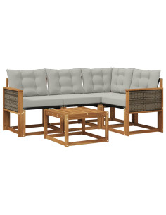 Set di divani da esterno 5 pcs Naturale e Grigio Chiaro